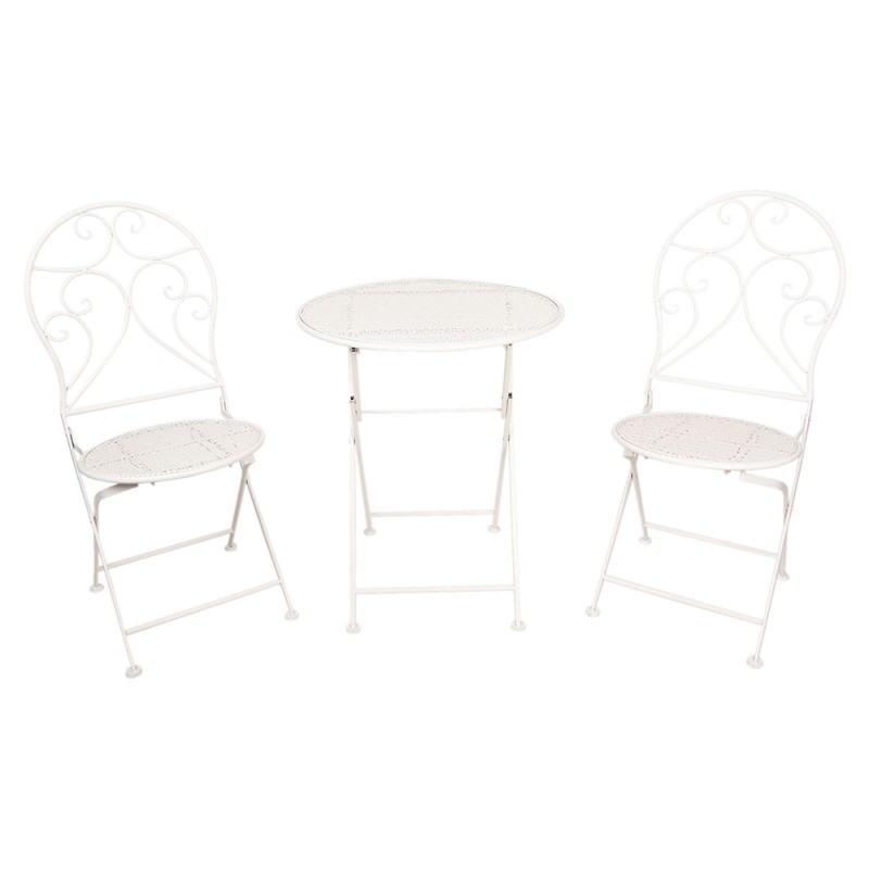 Clayre & Eef Ensemble bistro Table de bistrot Chaises bistrot set de 3 Ø 60x70 Blanc Fer