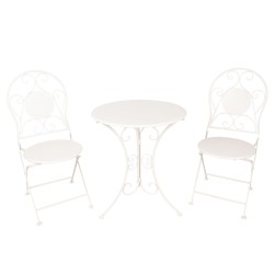 Clayre & Eef Bistro Set Bistro Table Bistro Chair Set of 3 Ø 60x70 White Iron