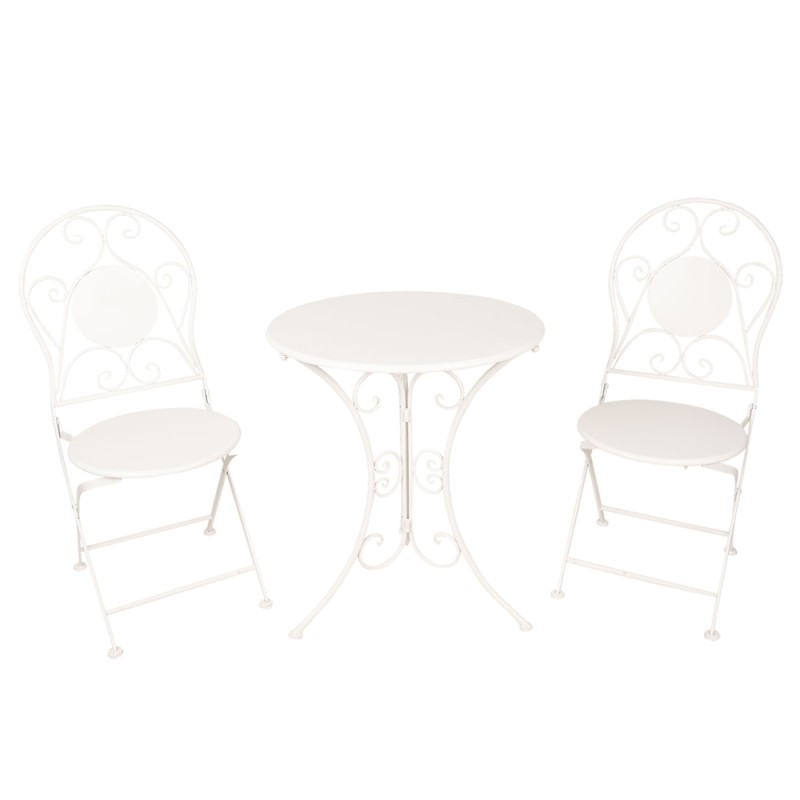 Clayre & Eef Ensemble bistro Table de bistrot Chaises bistrot set de 3 Ø 60x70 Blanc Fer