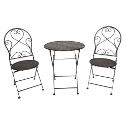 Clayre & Eef Ensemble bistro Table de bistrot Chaises bistrot set de 3 Ø 60x70 Noir Fer