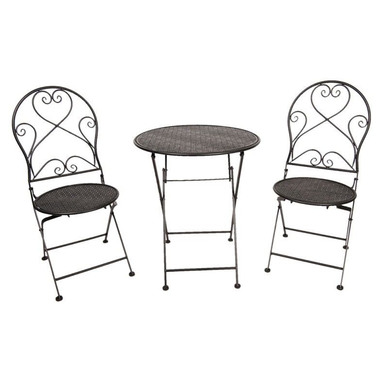 Clayre & Eef Bistro-Set Bistrotisch Bistrostuhl 3-Teilig Ø 60x70 Schwarz Eisen