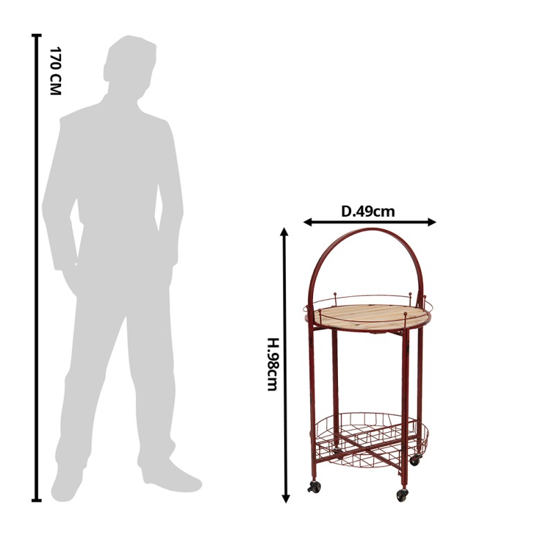 Clayre & Eef Table d'appoint Ø 49x98 cm Rouge Fer Bois Rond
