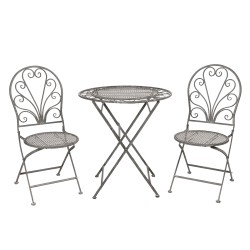 Clayre & Eef Bistro Set Bistro Table Bistro Chair Set of 3 Ø 70x76 cm Grey Iron