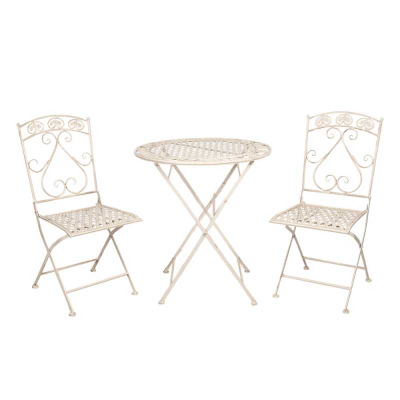 Clayre & Eef Ensemble bistro Table de bistrot Chaises bistrot set de 3 Ø 70x76 cm Blanc Fer