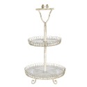 Clayre & Eef 2-Tiered Stand Ø 36x65 cm White Iron Glass Round