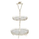 Clayre & Eef 2-Tiered Stand Ø 36x65 cm White Iron Glass Round