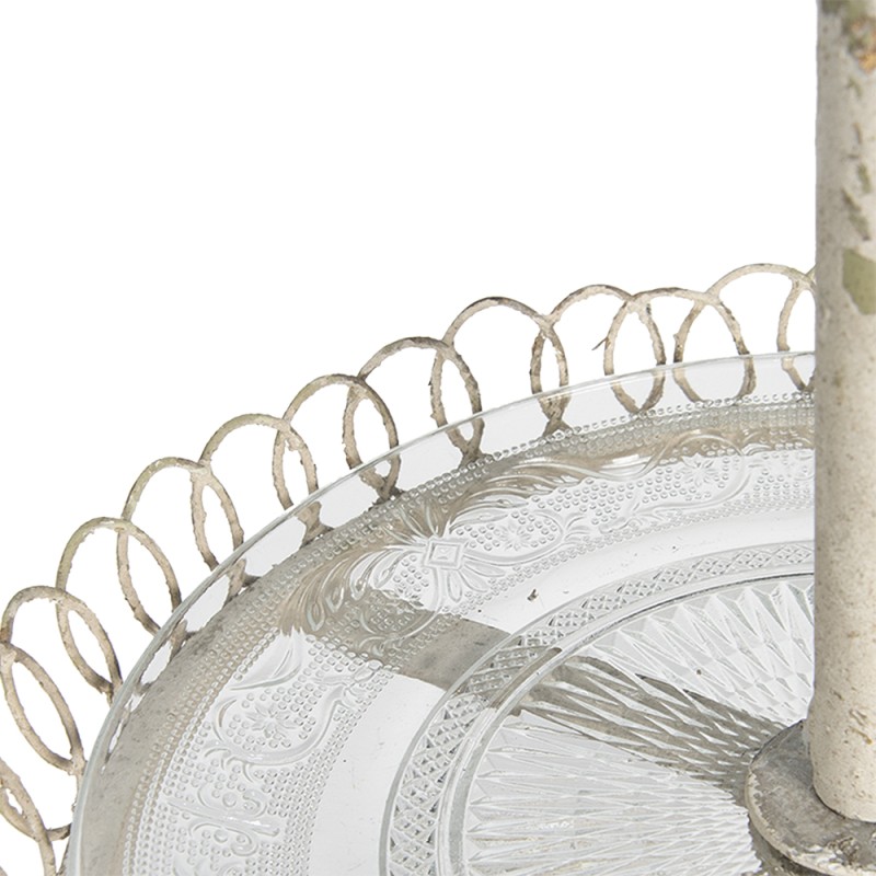 Clayre & Eef 2-Tiered Stand Ø 36x65 cm White Iron Glass Round