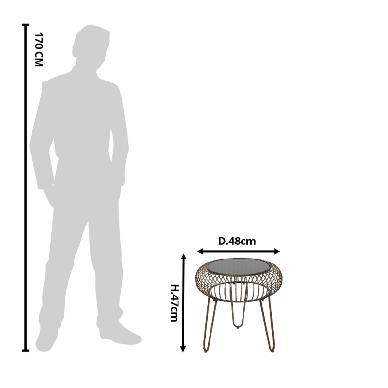 Clayre & Eef Beistelltisch Ø 48x47 cm Braun Eisen Glas Rund