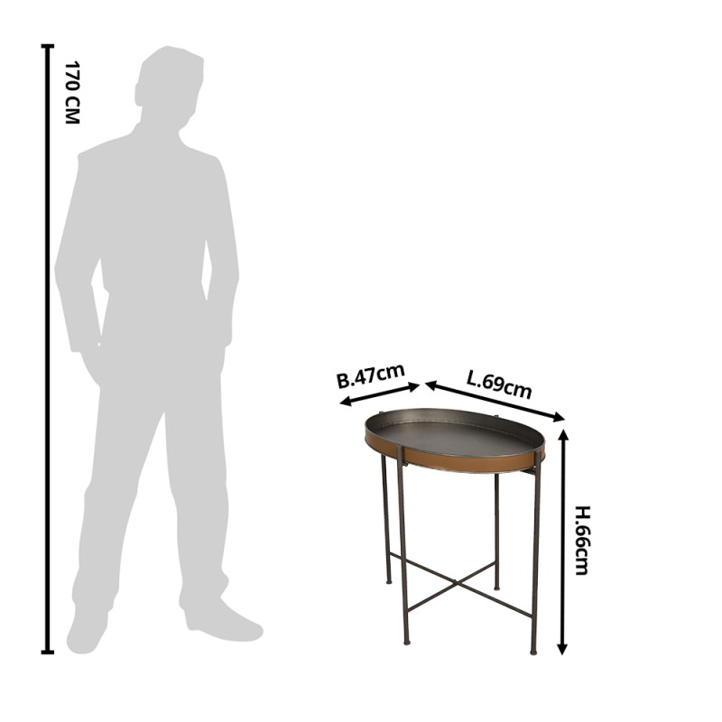 Clayre & Eef Tavolino 69x47x66 cm Marrone Ferro Ovale