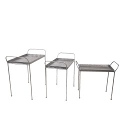 Clayre & Eef Side Table Set of 3 Grey Iron Rectangle