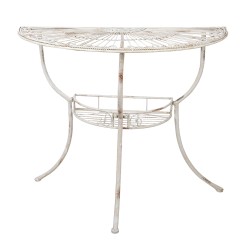 Clayre & Eef Table d'appoint 90x48x76 cm Blanc Fer Demi-cercle