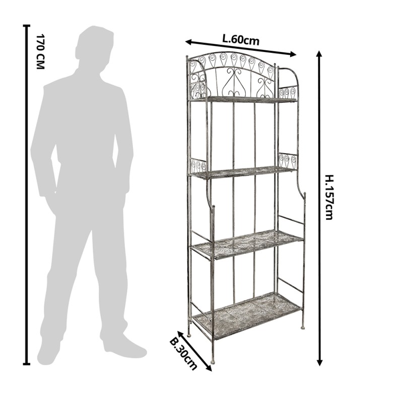 Clayre & Eef Scaffale 60x30x157 cm Grigio Ferro Foglie