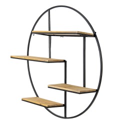 Clayre & Eef Scaffale da parete Ø 70x15 cm Marrone Nero  Ferro Legno Rotondo