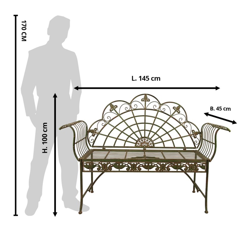 Clayre & Eef Banc de jardin 145x45x100 cm Vert Fer