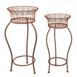 Clayre & Eef Plant Stand Set of 2 Ø 33x69 / Ø 29x62 cm Brown Iron