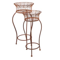 Clayre & Eef Plant Stand Set of 2 Ø 33x69 / Ø 29x62 cm Brown Iron