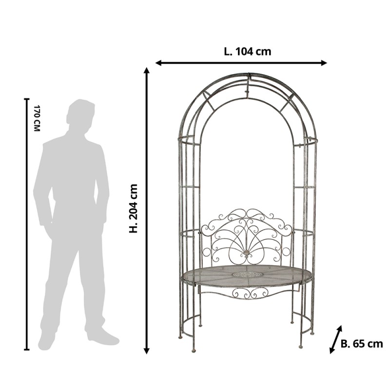 Clayre & Eef Arco da giardino con panca 104x65x204 cm Grigio Ferro