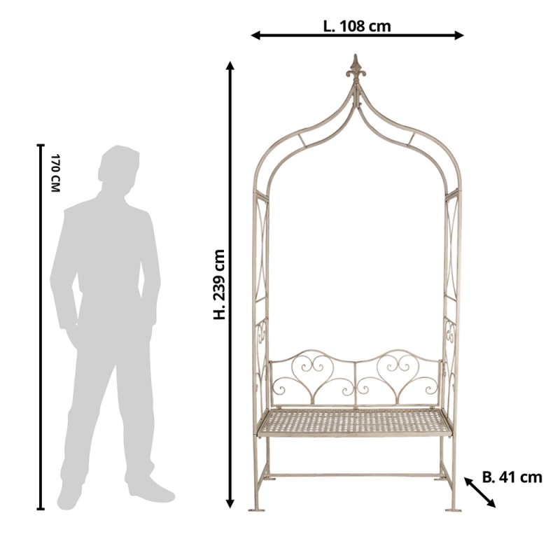 Clayre & Eef Garden Arch with Bench 108x41x239 cm White Iron