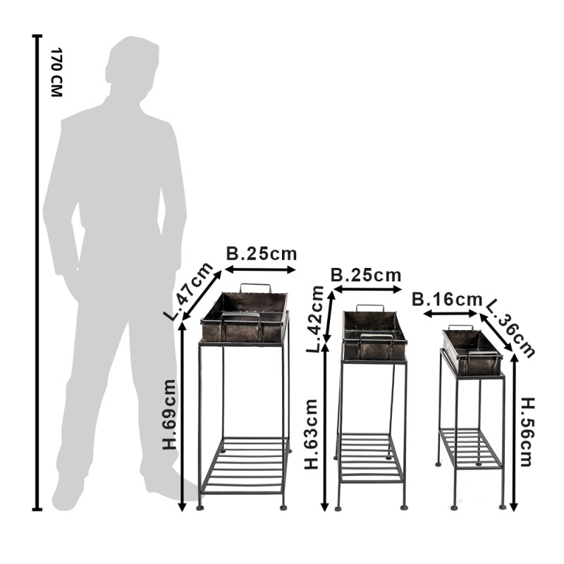 Clayre & Eef Supporto per piante set di 3 Nero Ferro