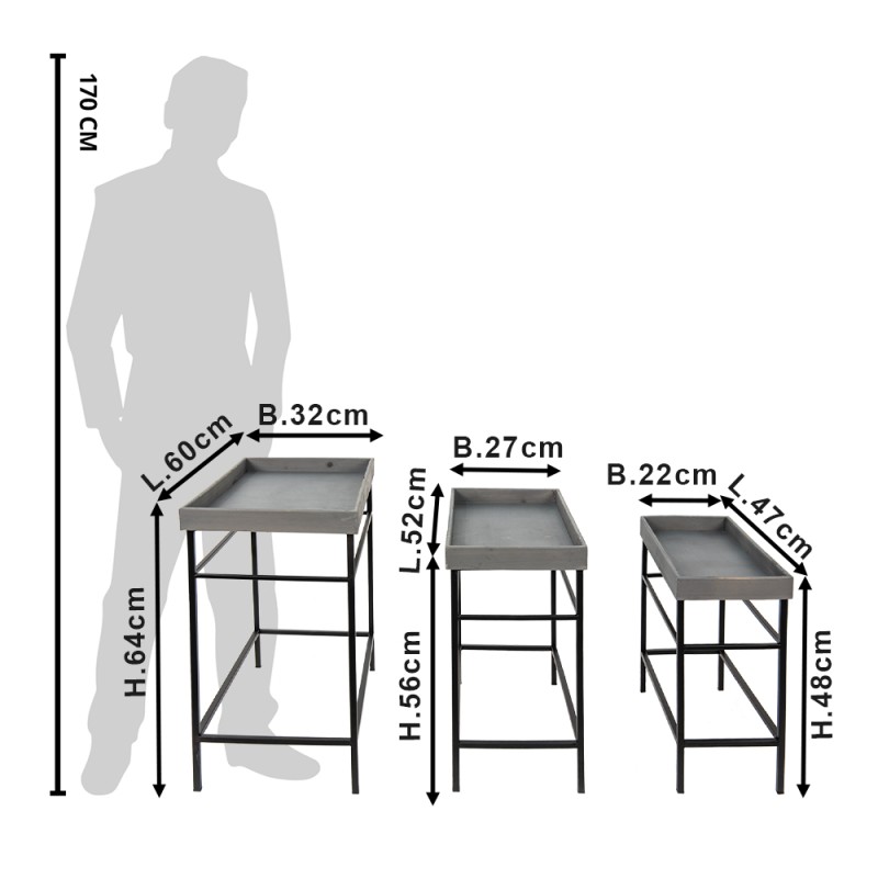 Clayre & Eef Plant Stand Set of 3 Grey Iron