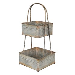 Clayre & Eef 2-Tiered Stand 29x29x66 cm Grey Metal