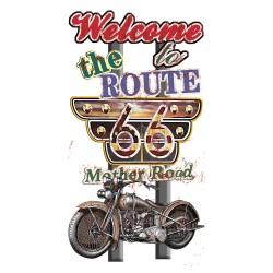 Clayre & Eef Plaque de texte 42x79 cm Marron Fer Moteur Route 66