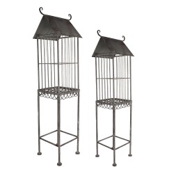 Clayre & Eef Bird Cage Decoration Set of 2  Grey Metal