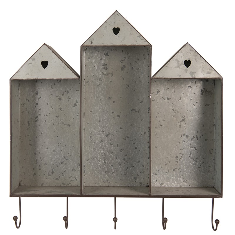 Clayre & Eef Wall Rack 62x12x66 cm Grey Brown Metal