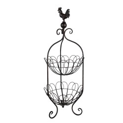 Clayre & Eef Rack with Two Baskets  Ø 26x72 cm Black Iron Chicken