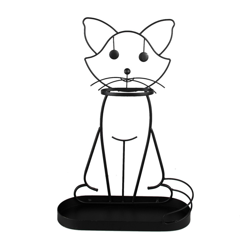 Clayre & Eef Regenschirmständer Katze 62 cm Schwarz Eisen