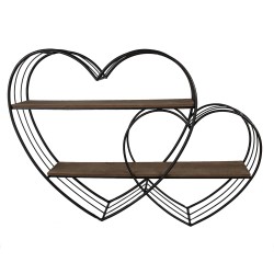 Clayre & Eef Wall Rack Hearts 93x15x65 cm Black Brown Iron Wood