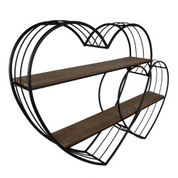 Clayre & Eef Wall Rack Hearts 93x15x65 cm Black Brown Iron Wood