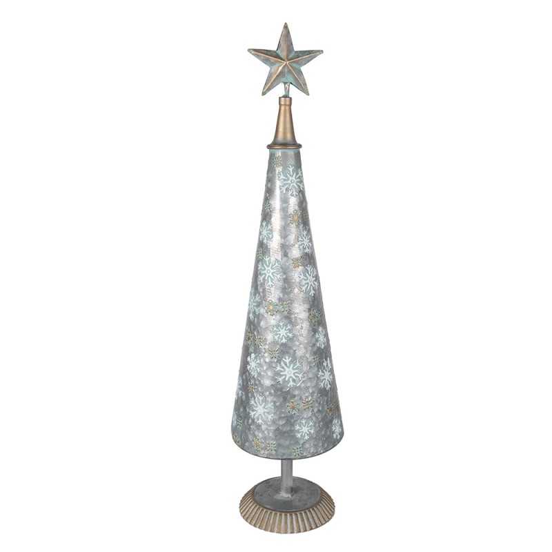 Clayre & Eef Kerstdecoratie Beeld Kerstboom 64 cm Grijs Goudkleurig Ijzer Sneeuwvlokken