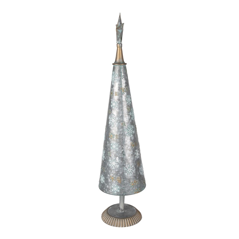 Clayre & Eef Kerstdecoratie Beeld Kerstboom 64 cm Grijs Goudkleurig Ijzer Sneeuwvlokken