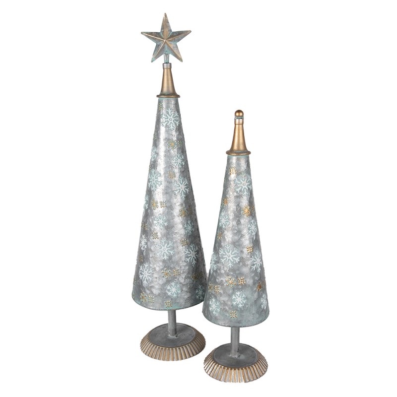 Clayre & Eef Kerstdecoratie Beeld Kerstboom 64 cm Grijs Goudkleurig Ijzer Sneeuwvlokken