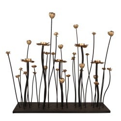 Clayre & Eef Candle holder 69x15x66 cm Black Gold colored Iron Flowers