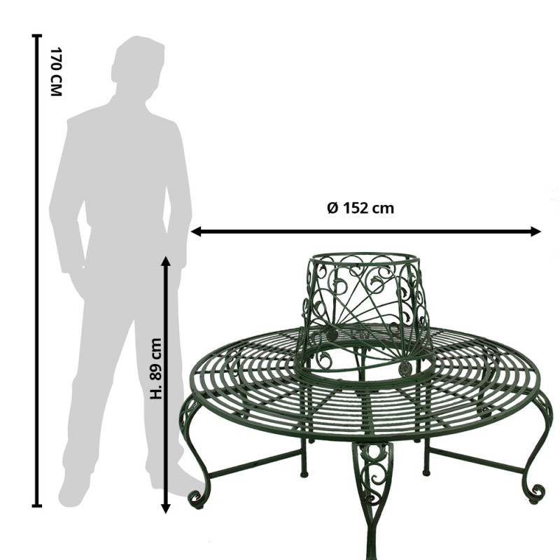 Clayre & Eef Garden Bench Ø 152x89 cm Green Iron Rectangle