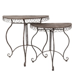 Clayre & Eef Table de plante set de 2 76x38x75  / 64x32x65 cm Marron Fer Demi-cercle