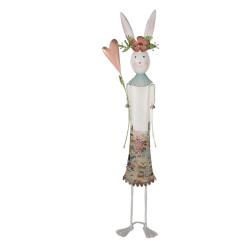 Clayre & Eef Figurine décorative Lapin 88 cm Blanc Rose Fer