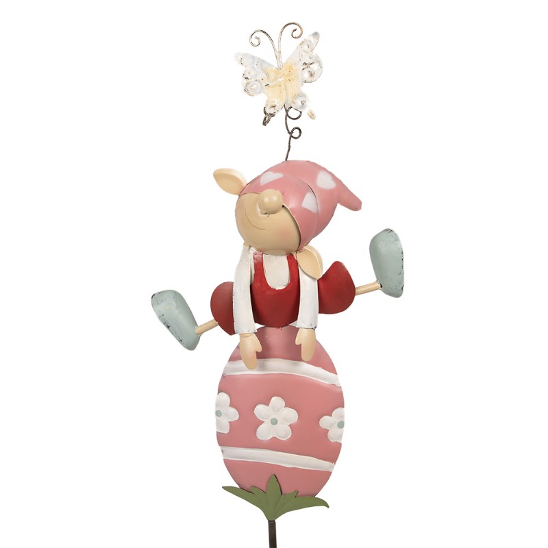 Clayre & Eef Garden Stake Gnome 24x7x84 cm Pink Iron