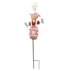 Clayre & Eef Pic de jardin Gnome 24x7x84 cm Rose Fer