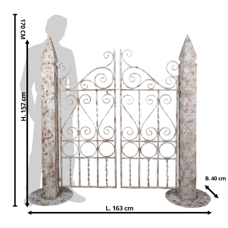 Clayre & Eef Porte de jardin 163x40x157 cm Blanc Marron Fer