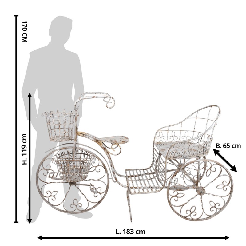 Clayre & Eef Porte-plante Vélo 183x65x119 cm Blanc Marron Fer