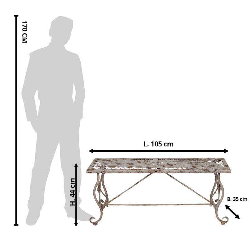 Clayre & Eef Tuinbank 105x35x44 cm Wit Bruin IJzer