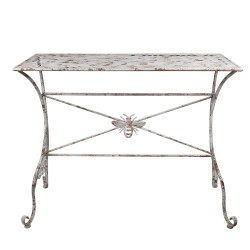 Clayre & Eef Table de jardin 112x50x86 cm Blanc Marron Fer Abeille