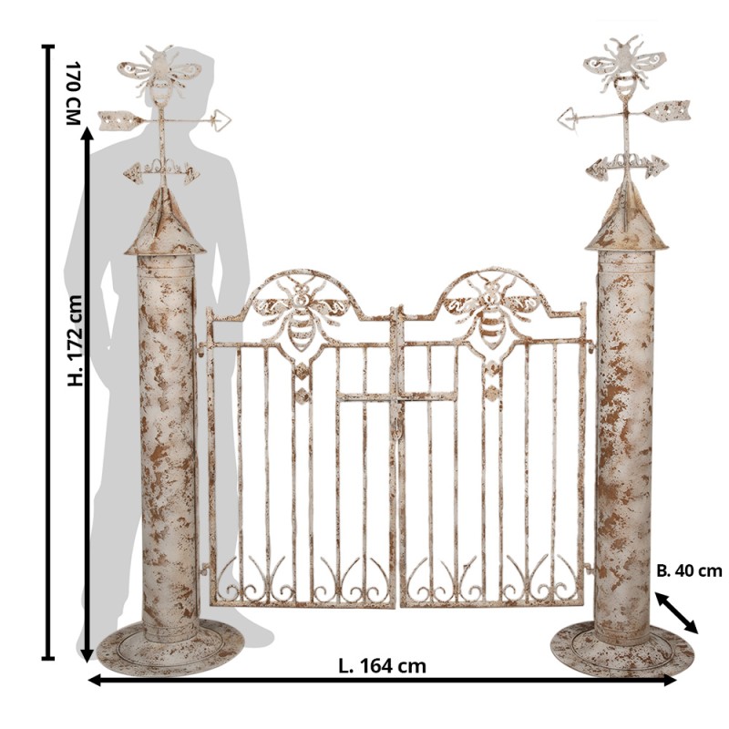 Clayre & Eef Tuinpoort 164x40x172 cm Wit Bruin IJzer