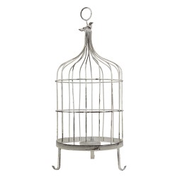 Clayre & Eef Bird Cage Decoration Bird 61 cm White Metal Round