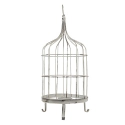 Clayre & Eef Bird Cage Decoration Bird 61 cm White Metal Round