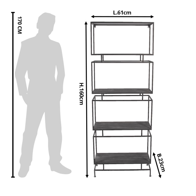 Clayre & Eef Wandregal 61x23x160 cm Schwarz Metall