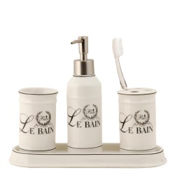 Clayre & Eef Badezimmer-Set 4er Set Beige Keramik Le Bain